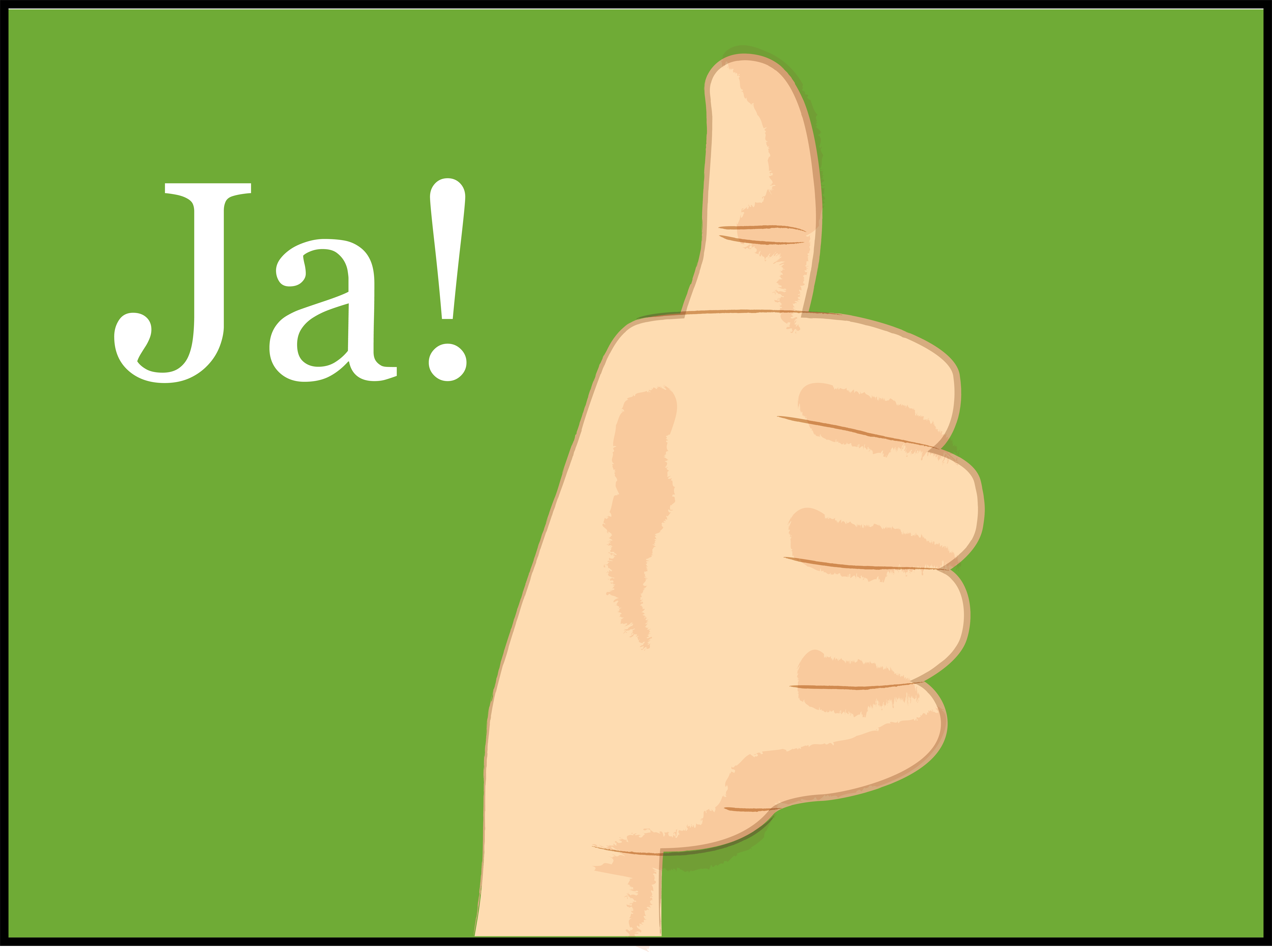 Tumme upp-gest bredvid texten Ja! på grön bakgrund